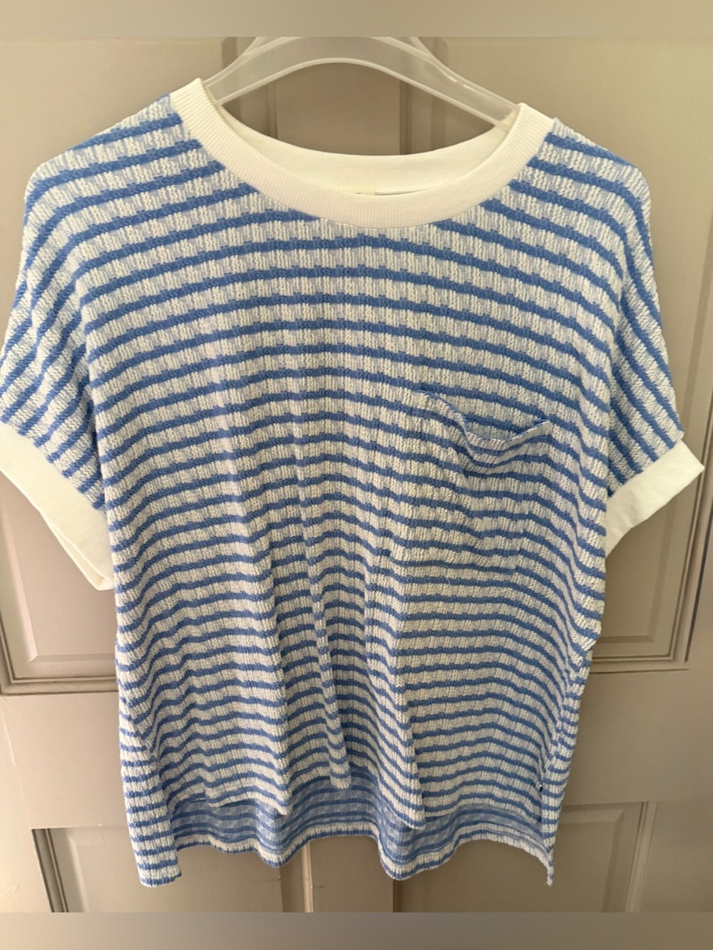 Casual Blue & White Striped Short Sleeve Tee